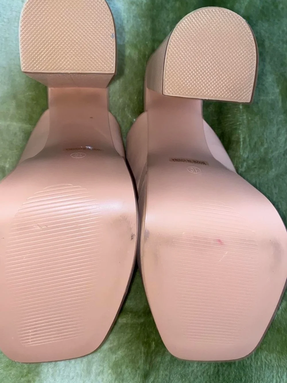 Chunky Platform Mule Heels in Blush Pink
